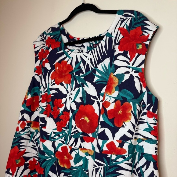 JESSICA LONDON Linen Blend Tropical Beach Red Floral Structured Shift Midi Dress - Picture 2 of 8